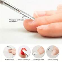 9pcs Stainless Steel Manicure & Pedicure Set, Dual-Ended Cuticle Pusher, Nail Cleaner, Hand & Foot Dead Skin Remover - Silver - View 9