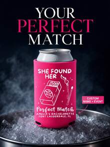 Personalized Can Sleeve For Bachelorette Party, Custom Name And Location Can Cooler With A Match Made In Heaven Artwork, Bridal Shower Drink Accessory For Beach Weekends, Bride Squad Events And Celebration Keepsake - Multicolor - View 2