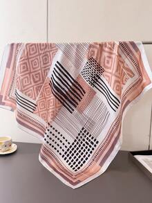 1 Pc Abstract Stripes Geometry Women's Print Hair Kerchief Imitation Silk Square Scarf Handbag Neck Tie Hijab Bandana For Daily Decor Ribbon. - Brown - View 2