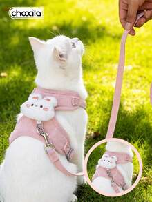 choxila 1pc Cat Harness And Leash Set, Adjustable Cat Leash, Kitten Harness, Cute Rabbit And Bear Pattern, Suitable For Outdoor Use, Vest-Style Cat Walking Leash, Comfortable And Lightweight, Escape-Proof Pet Harness Set - Multicolor - View 5