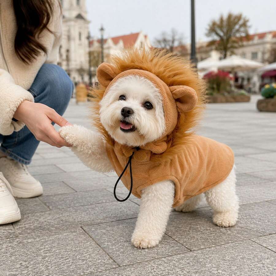 New Pet Headwear Dog Hat Cute Fashion Lion Design Adjustable Hooded Sweatshirt Soft Skin-Friendly - Khaki - View 1