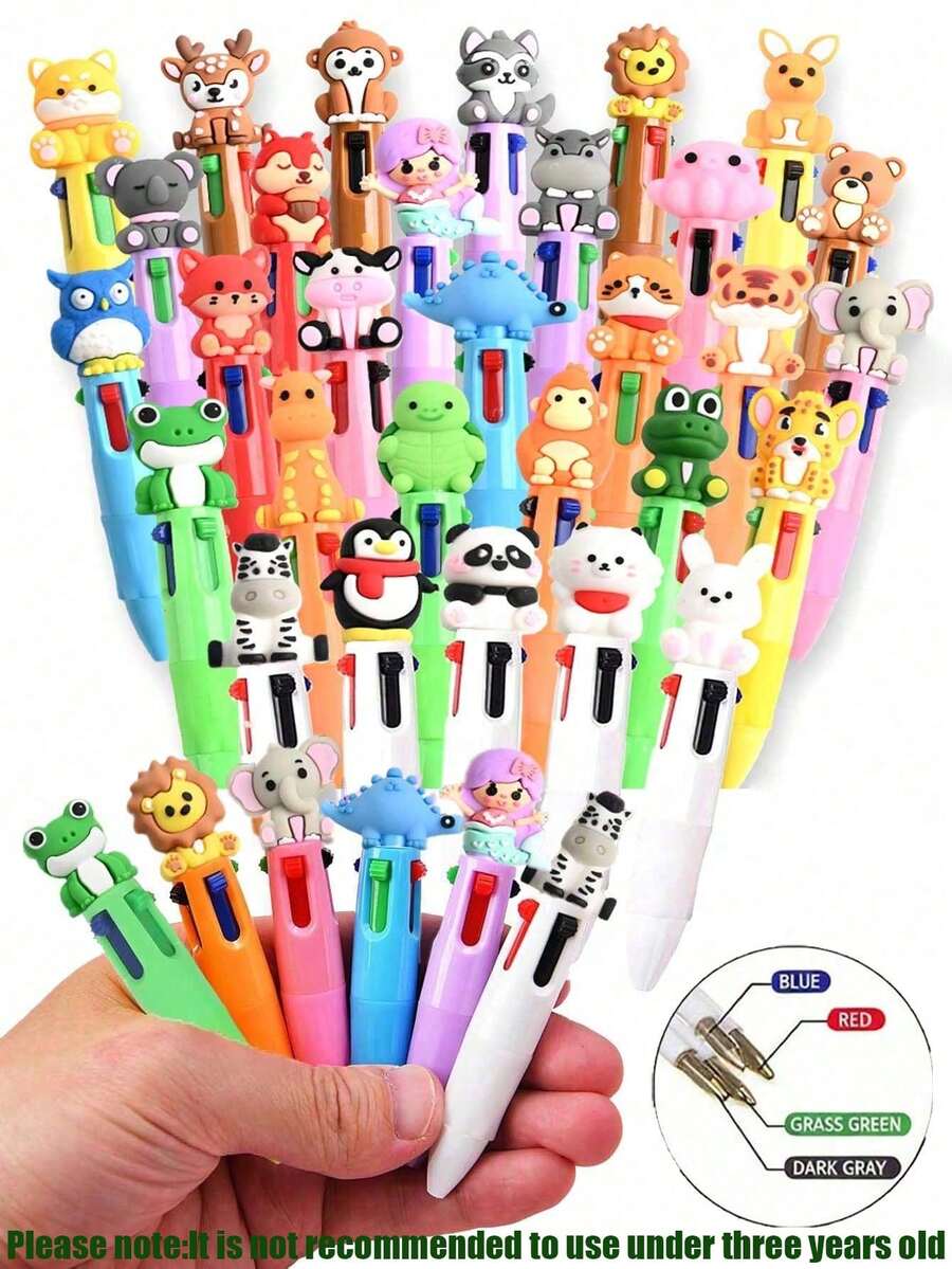 12pcs/Set Colorful Mini Cute Ball Pen Set, 4-In-1, Birthday Party Gifts, Includes Multi-Color Inks, Adorable Animal Theme Decorations, Classroom Rewards And Office Supplies (Capybara Design), Back To School