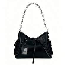 JRESSIAL Women's Y2K Chain Strap Underarm Shoulder Bag, Multi‑Pocket Faux Leather Hobo Bag With Decor Tag, Casual Daily Shoulder Handbag - Black - View 9
