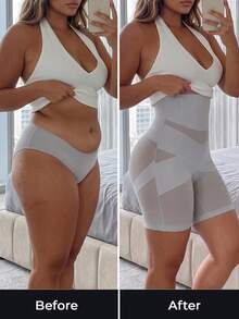 1pc Women's High Waist Tummy Control Seamless Butt Lift Shaping Panties Slimming Underwear Shorts - Light Grey - View 2