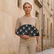 Dark Style Rock Skull Gesture Folding Fan, Available In Long And Short Sizes, Personalized Street Style Outfit Party Photo Prop - Multicolor - View 2