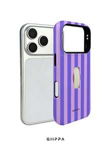 GIIPPA 1pc Purple Vertical Stripe Pattern Design, Phone 17 Pro Max Finger Strap Phone Case, Compatible With Phone 16 Pro Max, 15 Pro Max, 14 Pro Max, Korean Style High-End Fashion Fun Phone Case, Suitable For 11/12/13/14/15/16 Pro Max Plus, Elegant Design For Men And Women, Perfect Gift For Girlfriend On Christmas, Valentine's Day, Easter, Wedding Season And Birthday! - Purple - View 2