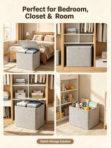 Fabric Clothes Storage Box, Large Capacity Linen Organizer Bin With Lid And Handles, Foldable Wardrobe Storage Container, Can Hold 50 Shirts, Space-Saving, Dust-Proof, Suitable For Bedroom Closet, Dorm, Home Clothing Sorting, Ideal For Adult Daily Clothing Organization - Multicolor - View 6
