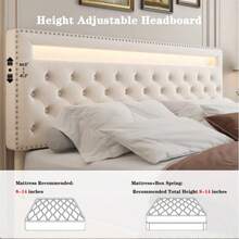 Gegoforu Marco de cama LED multifuncional con 4 cajones de almacenamiento y luces LED RGBW de control inteligente en la cabecera y el pie de cama, y terciopelo - Terciopelo blanco - Ver 3