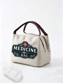 Vintage Medicine Bag, Striped Tote Lunch Bag, Women's Tote Bag, Travel Essential Storage Bag And Laptop Storage Bag, Zippered Toiletry Bag, Portable Work Travel And Home Organization Bag, Large Capacity Striped Storage Bag, Vintage MEDICINE BAG Pattern Decoration, Portable Makeup Bag Suitable For Medical Personnel And Office Workers, Multi-Functional Travel Business Trip Bag For Daily Use, Halloween Gift, Women's Birthday Gift - Multicolor - View 11