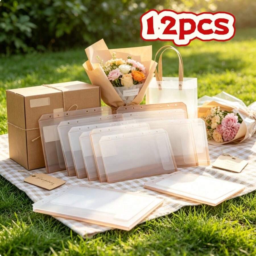 12pcs Zipperless Cash Envelopes Set A6 Size, Designed For Binder Pockets, PP Material, Perfect For Planner Pages And 6-Ring Binder Dividers, Ideal For Organization And Storage, Suitable For School And Office Use/Students/Back To School - 12 Pieces - View 1