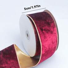 10 Yards Multi-Size Burgundy Y-Shaped Christmas Tree Velvet Ribbon, Red Gold Metallic Edge Satin DIY, Suitable For Holiday Decor, New Year, Valentine's Day, Christmas Tree Decoration, Gift Bow Packaging Crafts - Multicolor - View 14