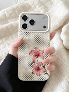 1pc Vintage Black Polka Dot Watercolor Lily Floral Pattern Elegant Women's Anti-Drop Phone Case, Compatible With Apple 17/16/11/12/13/14/15/15Pro/15Plus/15ProMax/11Pro/12Pro/13Pro/14Pro/12Mini/13Mini/11ProMax/12ProMax/13ProMax/14ProMax/14Plus/7/8/16Pro/16Plus/16ProMax/17Pro/17e/17ProMax & Galaxy S20FE/S21FE/S22/S22UITRA/S25/S25FE/S26/S26Uitra/A05s/A06/A07/A14/A17/A25/A26/A34/A35/A36/A53/A54/A55/A56/A57 - Multicolor - View 1