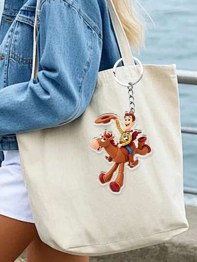 Disney Western Cowboy Riding Horse Flat Acrylic Keychain, Woody & Bullseye Smooth Polished Hollow Pendant, No Burrs Round Edge Treatment, Compact Slim Design Without Adding Extra Weight To Bags, Adult Tote Bag Charm Daily Accessory