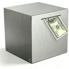 1pc Metal Money Box Steel Coin Bank - Secure Budgeting & Savings Solution, Anti-Theft Design - Adult Office Storage Organizer - Silver - View 10