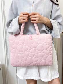 Heart Quilted Laptop Tote Bag, Minimalist Handheld Style With Zipper Closure, Fresh And Sweet Aesthetic, Simple And Gentle, Suitable For Students And Daily Commute, Combines Style And Practicality - Multicolor - View 7