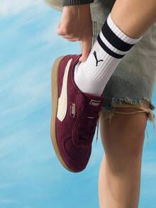 Puma 男士與女士經典復古滑板鞋 Palermo 系列，輕量透氣舒適緩震運動休閒鞋 396463-65 - 酒紅色-雪白色 - 查看 10