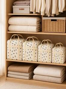 1 Stück beige Blumenmuster Leinwand Kleideraufbewahrungstasche mit großer Kapazität, wasserdichte Umzugstasche in verschiedenen Größen, geeignet für Studentenwohnheim Bettwäscheaufbewahrung und saisonale Kleiderorganisation zu Hause - Verschiedenfarbig - Übersicht 3