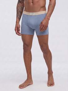 Snug League 3pcs Men Underwear Bicolor Striped Letter Print Breathable Midrise Boxer Brief - Multicolor - View 3