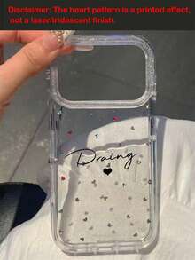 [Customized] Personalized Customized Letters Engraving Name 2D Flat Heart Transparency Pattern Phone Case Compatible With IPhone 17 Pro Max 17 16 15 14 13 12 Pro Max 14 15 16 Plus Shockproof Protective Cover - Clear - View 4