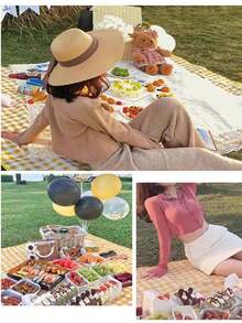 1 Set Outdoor Camping 2 Pieces Set, Foldable Picnic Mat + Press-To-Inflate Lumbar Pillow, One-Stop Relaxation For Travel - Multicolor - View 9