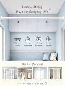 Adjustable Closet Hanging Rod, Heavy Duty Coated Closet Extension Bar, Space-Saving Double Layer Closet Hanging Rod, Closet Storage Bar, Rust-Proof Anti-Drop Spring Tension Rod, Non-Slip Spring Curtain Rod, Adjustable Tension Rod Without Drilling - Multicolor - View 2