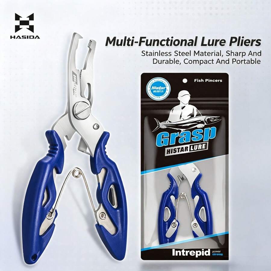 HASIDA Fishing Lure Pliers, Hook Removal Line Cutting Multifunction Lure Scissors Pliers, Stainless Steel Fishing Scissors Pliers - Blue - View 1