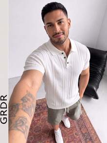 GRDR Men's New Fashion Knit Polo T-Shirt Short Sleeve - Casual Minimalist Daily Wear - White - View 4