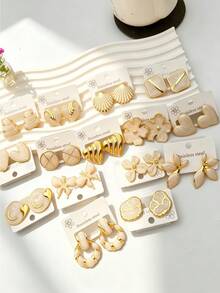 4/8/16/20-Piece Set: Buttercream & Gold-Tone Stainless Steel Earrings – Women's Accessories, Retro/Soft-Textured/Gentle Daily Style, Women's Earrings - Multicolor - View 5
