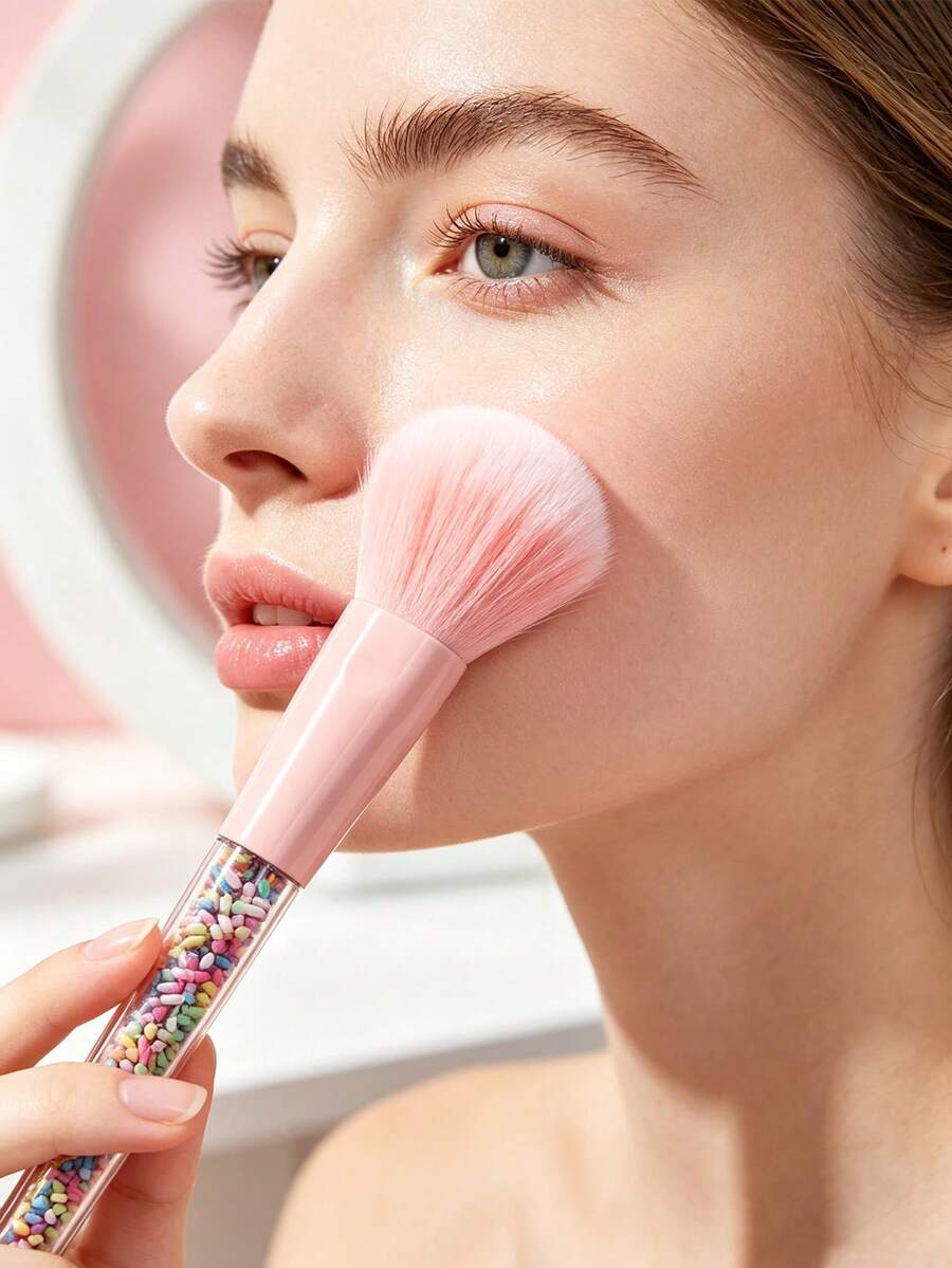 1set Cute Candy‑Toned Makeup Brush Set, Transparent Handles Filled With Colorful Beads, Soft Fluffy Bristles, Multi‑Purpose Cosmetic Brushes, Travel Essentials, Makeup Brush Set, For Vanity Desk & On‑The‑Go Makeup Application