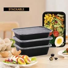 100pcs, 26oz Leak-Proof Food Containers With Lids (50 Boxes And 50 Lids) - Microwave , Reusable Black Sealed Bento Boxes, Stackable Plastic Lunch Boxes With Lids, Suitable For Restaurants, Schools, Camping, Healthy - Multicolor - View 4