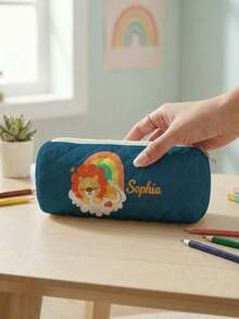 1pc Customized Embroidered Name Rhombus Round Pencil Case, Can Be Customized According To Your Unique Design, Perfect For Children To Store Pencils, Print Your Own Name Or Print Your Sister's And Classmates' Names As Gifts For Them - Multicolor - View 5