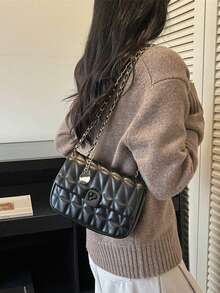 Solid Color Quilted Embroidered Women's Shoulder Bag Chain Crossbody Small Square Bag Suitable For Office School Party Commuting Business - Multicolor - View 6