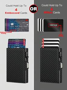 Men's RFID Blocking Wallet Carbon Fiber Pop Up Card Holder Slim Minimalist Credit Card Case With Zipper Coin Pocket & Hasp, Anti-Theft Metal Wallet - Black - View 9