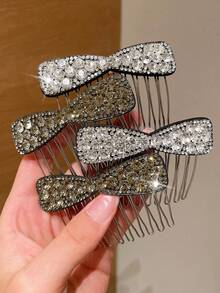 4pcs Women's Latest High-Top Volumizing Bow Rhinestone Seamless Invisible Backcomb Hair Clips, Side Hair Taming Volumizing Tool Small Backcomb Hair Clips For Bangs, Hair Styling Volumizing Top Clips, Makeup Positioning, Beach Vacation, Face-Slimming, Princess Gift Hair Accessories - Multicolor - View 7