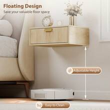 Modern Floating Wall Mounted Bedside Tables With Fluted Drawer For Bedroom And Living Room - Oak - View 3