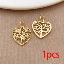 1pc 18K Gold Plated Plant Charms Cubic Zirconia Life Tree Sunflower Palm Leaf Daisy Pendants For DIY Necklace Jewelry Making Crafts - Gold - View 12