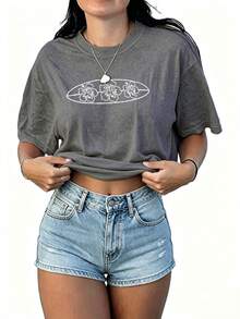 Women's Teens Oversized Graphic Tee Shirts Y2k Short Sleeve Floral Aesthetic Tshirt Top Summer Cute Preppy Clothes-For Women, Holiday, Vacation - 查看 2