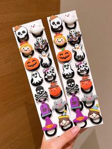28pcs Halloween Pumpkin, Ghost, Skeleton Accessory Towel Ring Hair Ties, Sweet & Cool Braided Hair Accessories, Suitable For Holiday Party Cosplay Props, Day Of The Dead Party, Can Be Given As Halloween Hair Accessory Gift - Multicolor - View 6