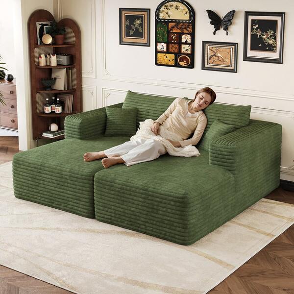 180*151cm,Bequemes Corduroy-Sofa Moderne Minimalistische Bekleidete Couchen,Schwamm Chaiselongue Sofa Für Den Wohnraum, Modernes Modulares Boneless Modular Sofa,Schlafsofa,Green