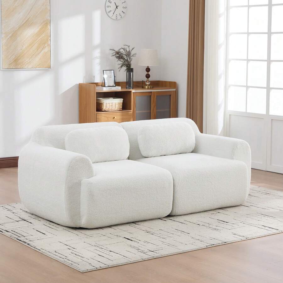 Modular Compression Sofa Made Of Chenille Fabric Filled With 30D High Resilience Foam. Easy To Move And With Non-Slip Base, Ideal For Living Rooms And Other Rooms.Ivory, 189 X 91 X 71 Cm - White - View 1