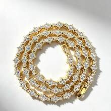 Vòng cổ tennis unisex đính đá toàn bộ, hợp kim kẽm, phong cách hip hop Âu Mỹ, mặt hoa mai hình chữ thập đính đá - Vàng - Xem 7