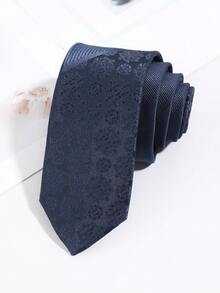1Pc Men Dark Navy Vintage Damask Jacquard Slim Neck Tie Glossy Formal Business Wedding Suit Accessory - Multicolor - View 3