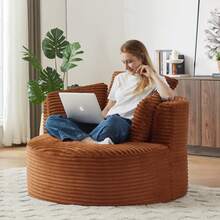 Überdimensionierter Runder Cord-Liegesessel, Moderner Cloud-Sessel Mit Tiefer Sitzfläche Für Wohnzimmer Und Schlafzimmer - 橘色 - 查看 4