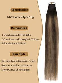 JIAMEISI Tape In Hair Extensions Human Hair, Ombre Dark Brown To Chestnut Brown With Beige Blonde Real Human Hair Tape In Extensions 20Pcs Tape Ins Human Hair Extensions For Women Seamless Tape In Hair Extensions Remy Human Hair - S2/6 - View 4