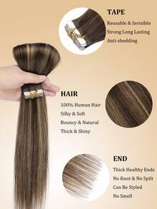 JIAMEISI Tape In Hair Extensions Human Hair, Real Human Hair Tape In Extensions, 20Pcs Ombre Medium Brown To Strawberry Blonde Tape Ins Human Hair Extensions For Women Seamless Tape In Hair Extensions Remy Human Hair - S4/27/4 - View 3