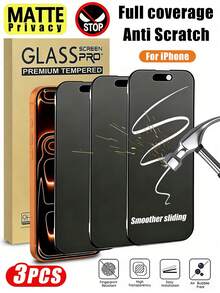 3pcs - 17 Pro Max Matte Privacy Screen Protector, Compatible With IPhone 18 Pro/18 Pro Max/17 Pro Max/17 Pro/17 XAir/17e/16 Plus/16/15 Pro Max/15 Pro/15 Plus/15/14/13/12/11 Ceramic Screen Protector, Protects Privacy, Smooth Matte Texture, Clear Image Display, Waterproof And Shockproof, Compatible With Phone Cases. Essential For Daily Life And Office Use, Also A Phone Accessory. - Black - View 39