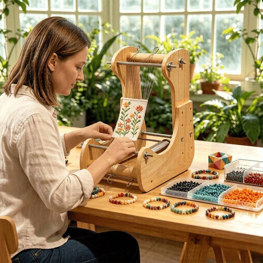 Wooden Beaded Weaving Machine, Versatile Bracelet Jewelry Weaving Tool, Easy To Operate, Perfect For Making Patterns And Gifts, Professional DIY Jewelry Making Tool For Bracelets, Necklaces And Belts - Universal - View 1