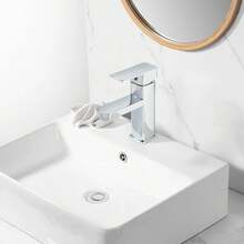 LY Grifo de lavabo de baño de un solo mando grifo de agua fría y caliente de latón macizo de primera calidad con tapón de desagüe automático, mangueras de suministro de agua kit completo de herrajes de montaje - Galvanizado - Ver 3