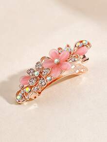 1pc Elegant Rhinestone Flower Decor Hair Clip, Pink Claw Hair Clip Hairpin, Sweet & Cute Hair Accessory, Valentine's Day Headpiece Accessory, Suitable For Wedding, Party, Birthday, Gift For Girlfriend, Mom - Multicolor - View 4