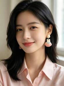 1 Pair Cake Rabbit Flower Earrings, Exaggerated Delicate Sweet Fashion Quirky, Suitable For Girls Dating, Vacation, Party, Gathering, Daily Commute Wear - Multicolor - View 9
